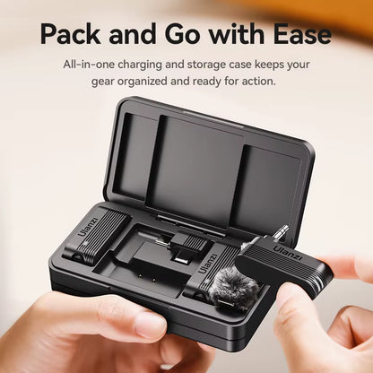 Ulanzi A100 Wireless Microphone - Dual Lavalier Mic Set for Iphone & Android, Real Time Noise Cancelling & LED Display
