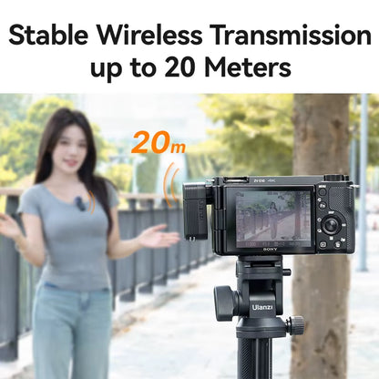 Ulanzi A100 Wireless Microphone - Dual Lavalier Mic Set for Iphone & Android, Real Time Noise Cancelling & LED Display