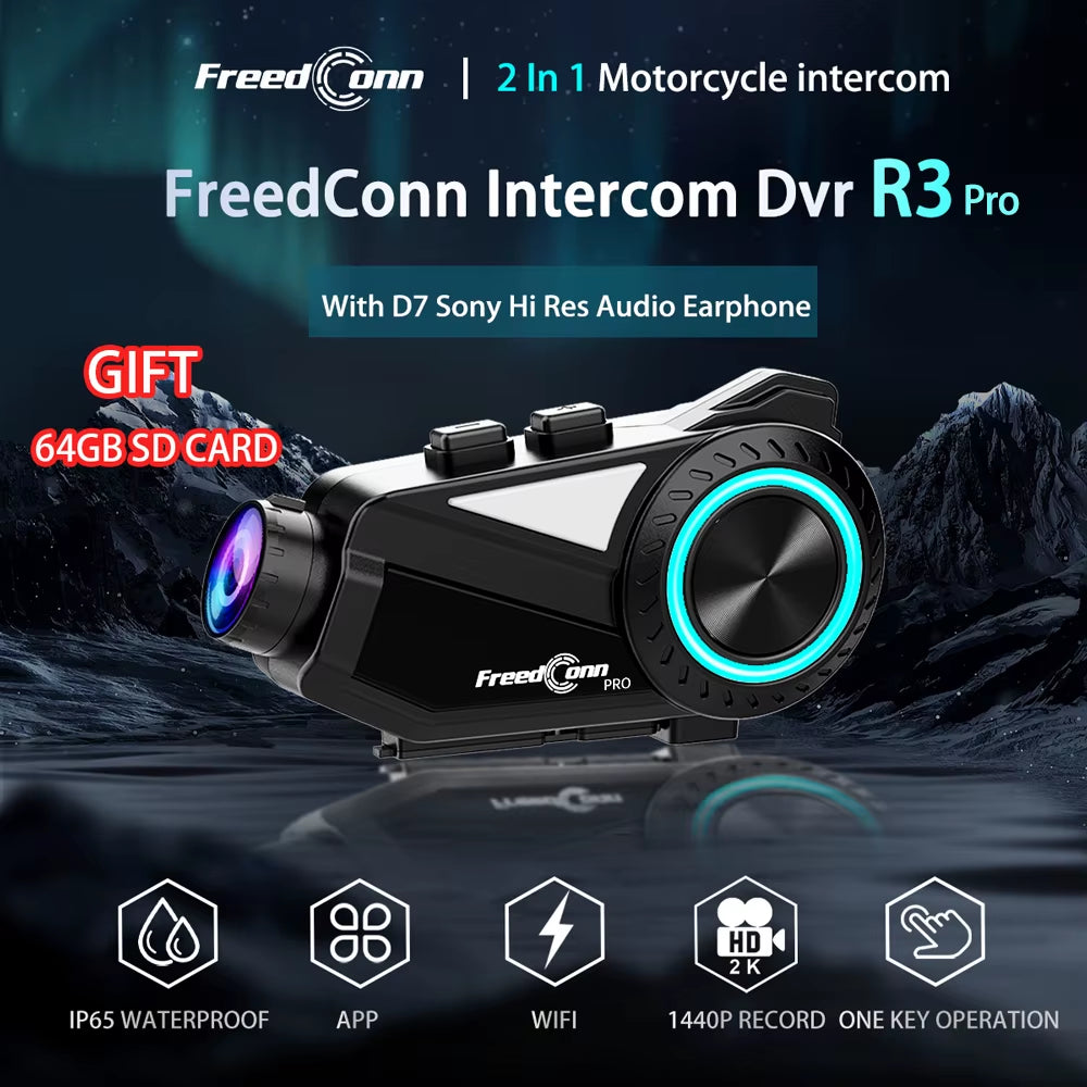 R3 Pro Motorcycle Bluetooth Intercom - Helmet Headset with Camera & App Control
