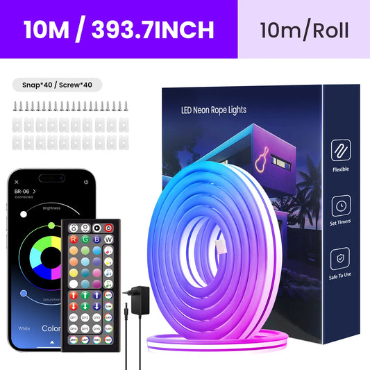 Neon Rope Lights,Flexible Led Rope Lights Control with App/Remote,Multiple Modes Rope Lights,Ip65 Outdoor RGB Led Neon Lights Wa