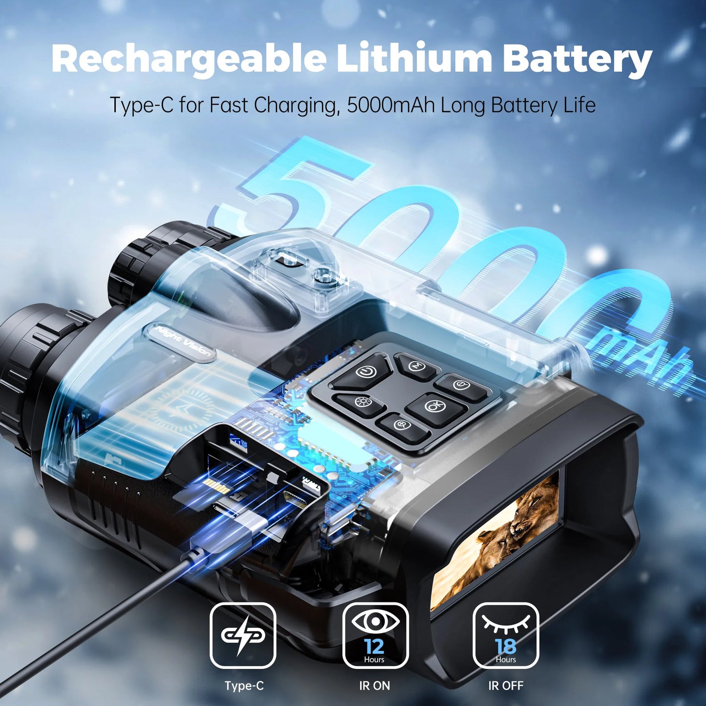 4K Night Vision Binoculars With 3Inch Screen & 8X Digital Zoom with Tactical Light