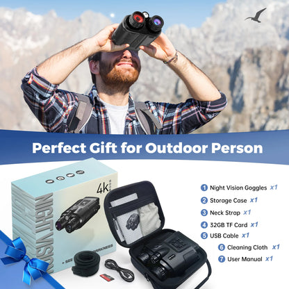 4K Night Vision Binoculars With 3Inch Screen & 8X Digital Zoom with Tactical Light