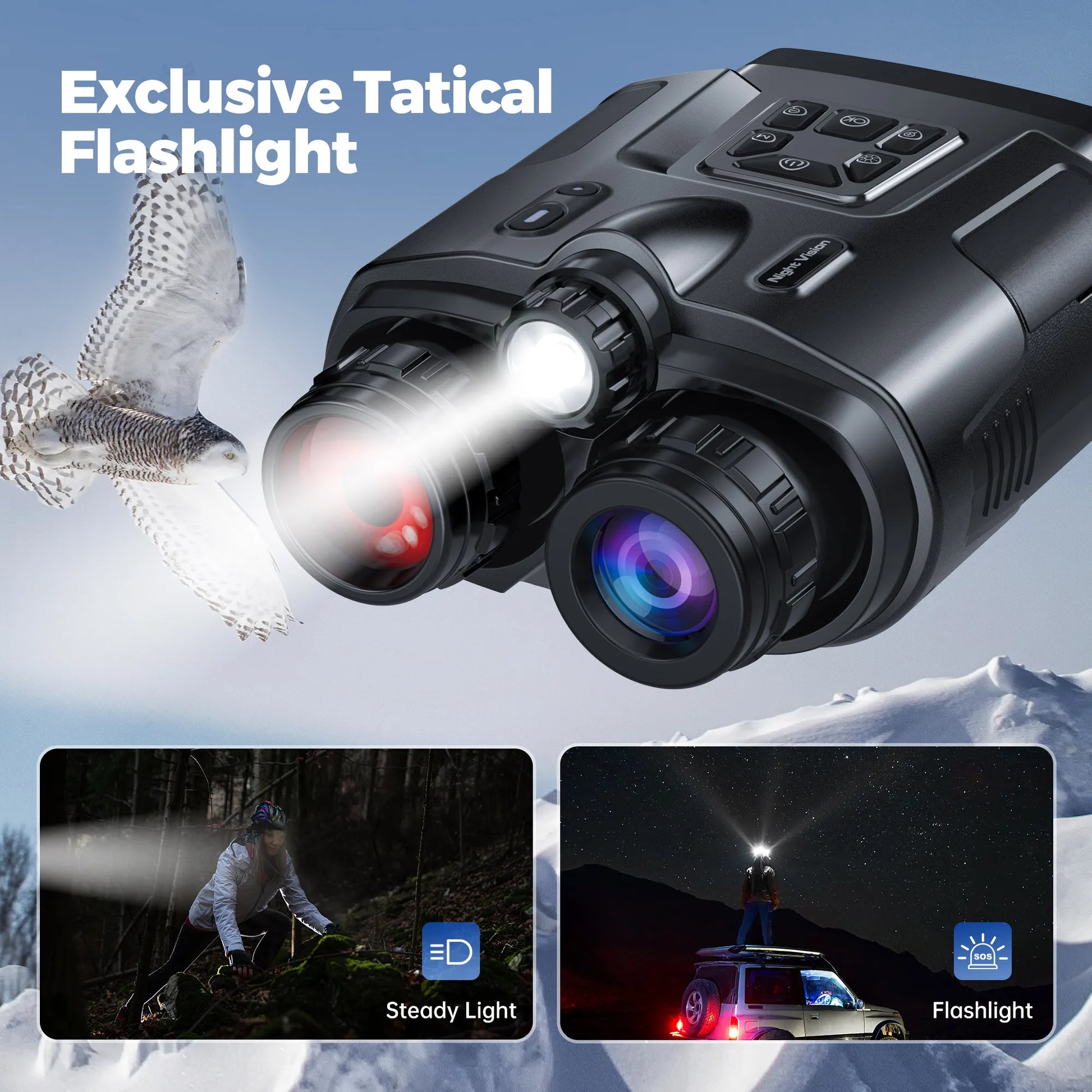 4K Night Vision Binoculars With 3Inch Screen & 8X Digital Zoom with Tactical Light