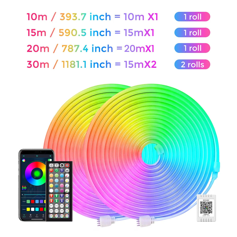 Neon Rope Lights,Flexible Led Rope Lights Control with App/Remote,Multiple Modes Rope Lights,Ip65 Outdoor RGB Led Neon Lights Wa